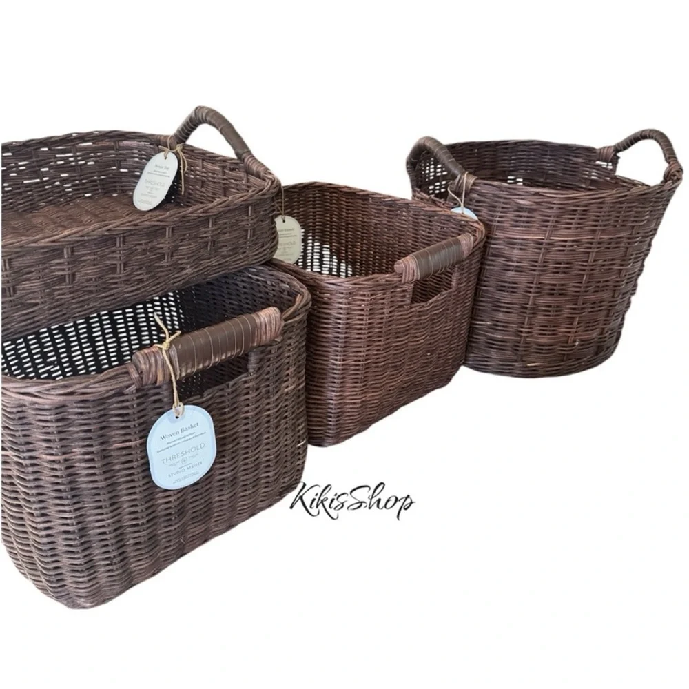 Studio McGee Rectangle Rattan Decor basket w Handles Brown -Large